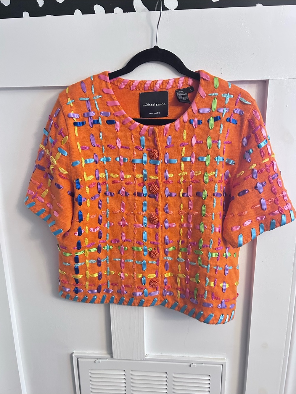 Vintage Michael Simon Ribbon Embellished Cardigan Sweater large